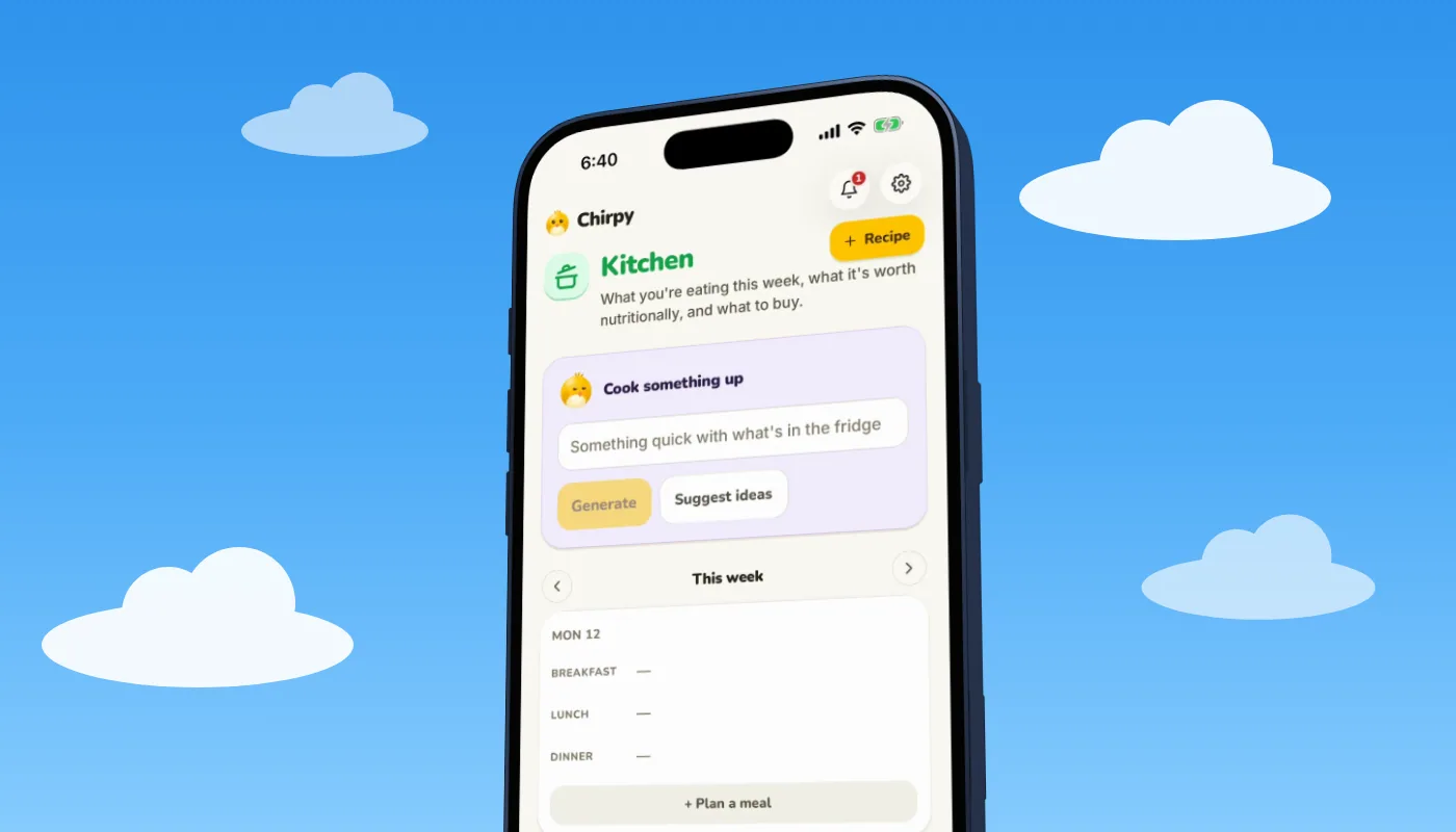 Chirpy's Kitchen Cook something up box with Suggest ideas, used to find dishes for a family dinner rotation (Pro)